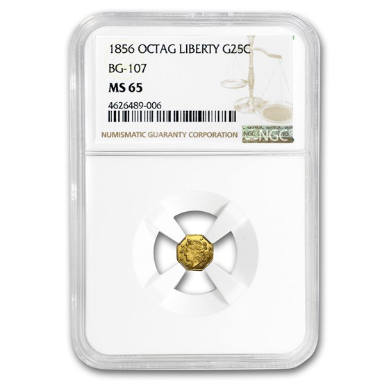 1856 Liberty Octagonal 25 Cent Gold MS-65 NGC (BG-107) 1856 Liberty Octagonal 25 Cent Gold MS-65 NGC (BG-107)